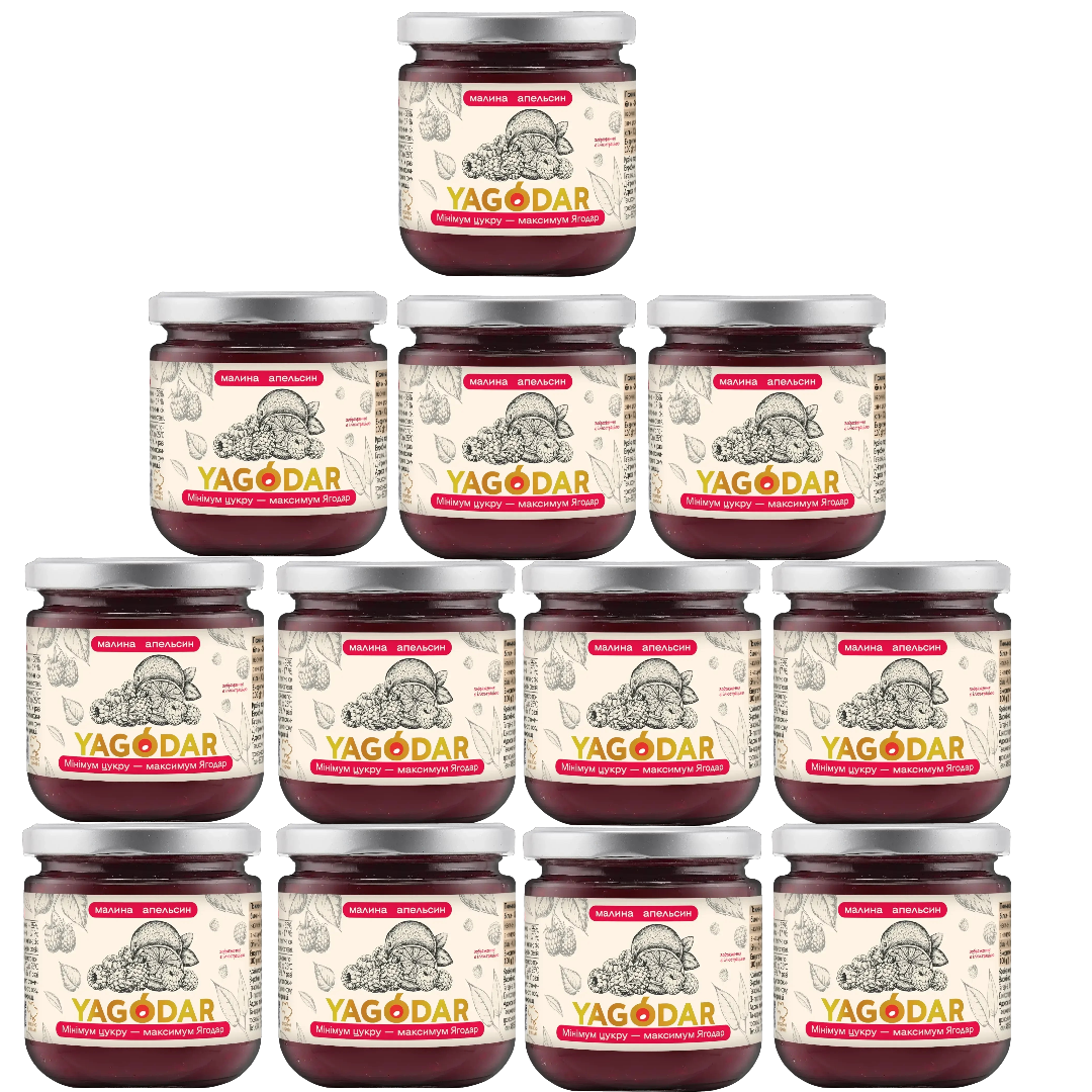 Raspberry-orange with low sugar content, 12 jams 12 raspberry-orange jams with minimal sugar