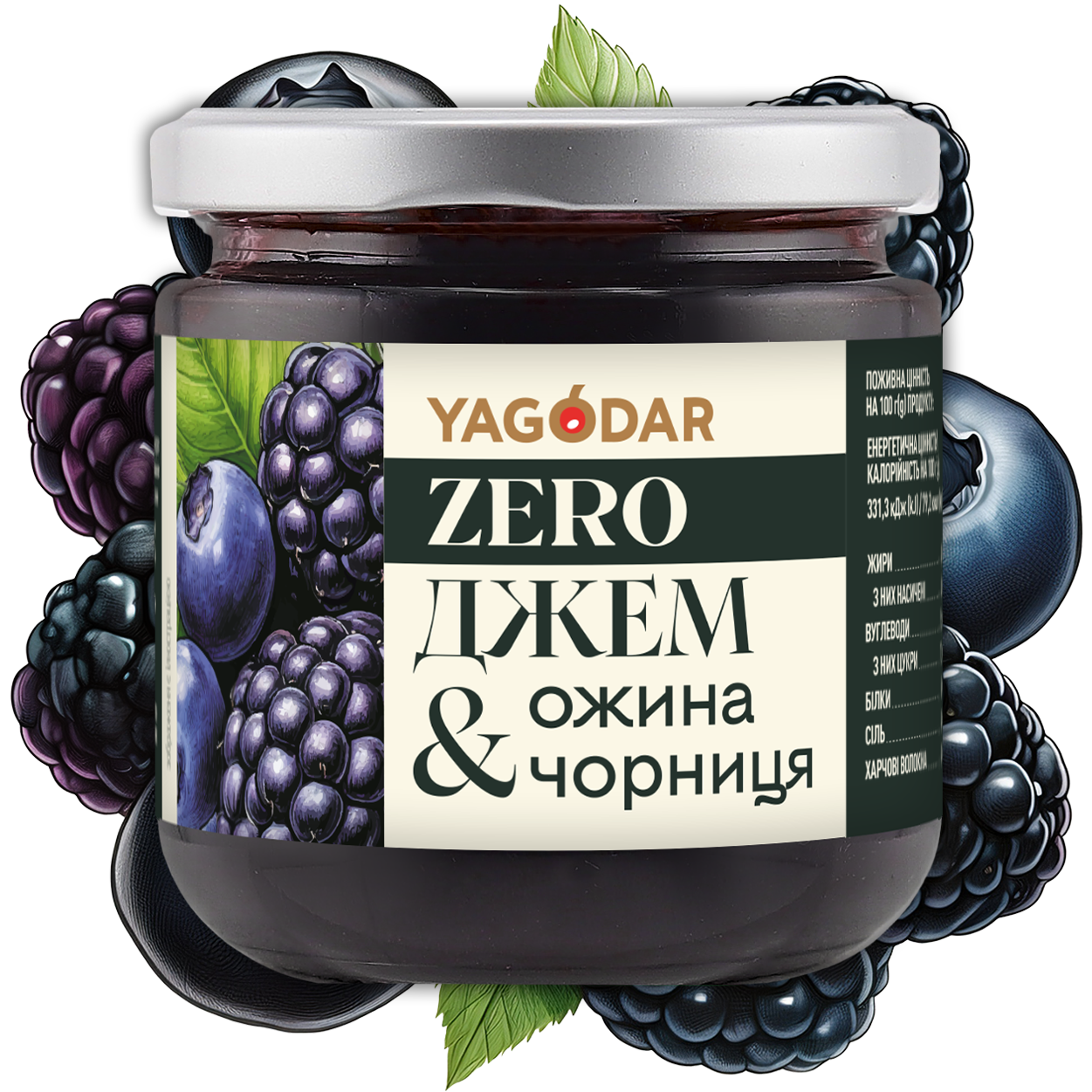 Джем Ожина-Чорниця без цукру Джем без цукру Ожина-Чорниця 210 г