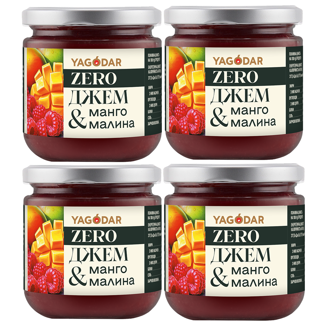 Mango and rasberry jams, sugar-free, 4 pcs